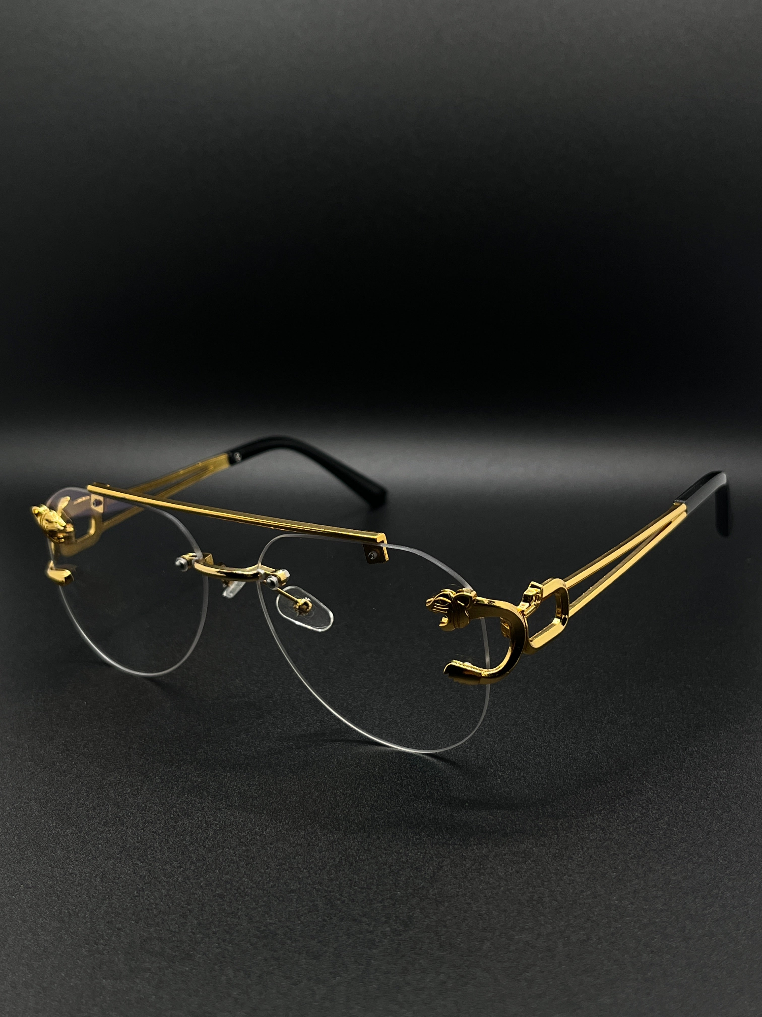 Signature Panther Motif Rimless Aviators 5 in one Glass