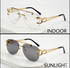 Signature Panther Motif Rimless Aviators 5 in one Glass