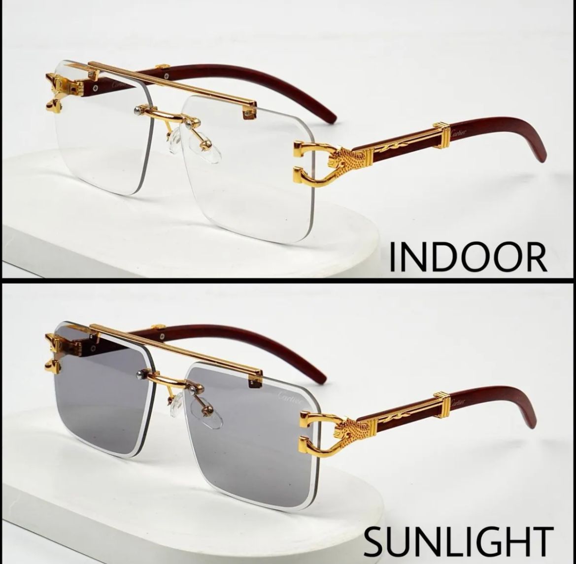 Rimless Rectangle Photochromic 5 in one glasses